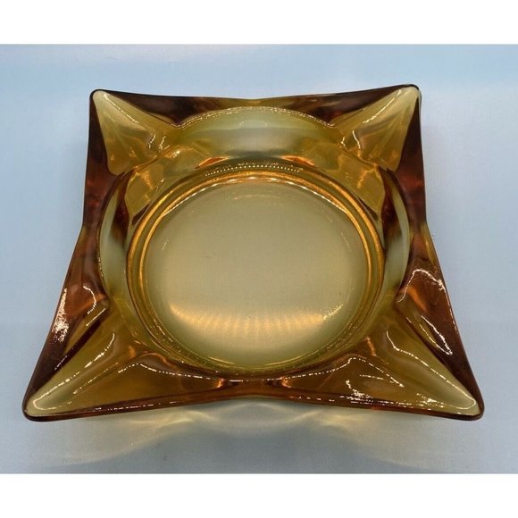 VINTAGE ASHTRAY 5.5” SQUARE AMBER GLASS MAD MEN MANCAVE MCM - Picture 2 of 6